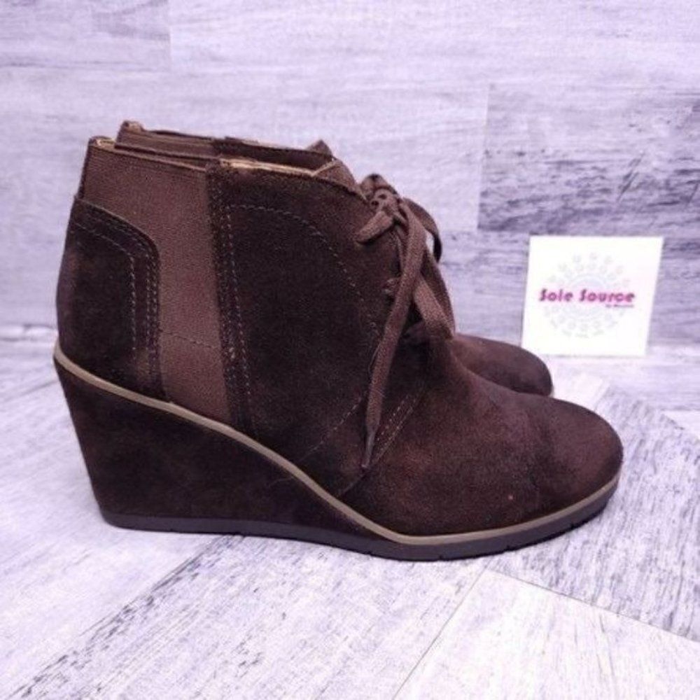 Franco Sarto Armelle Suede Lace Up Ankle Wedge Boot Brown Women's sz 7.5